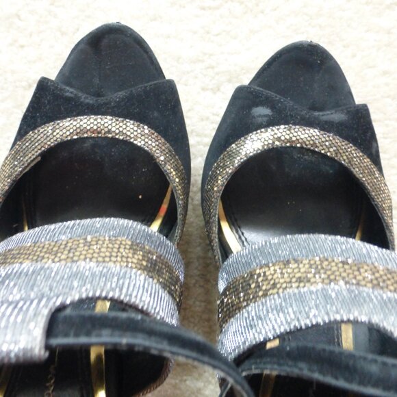 JESSICA SIMPSON black, gold and silver platform heels - Picture 8 of 11